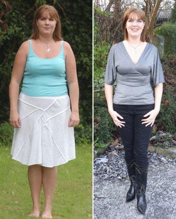 Kvinne før og etter å gå ned i vekt på en kefir-diett